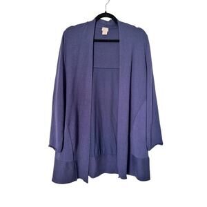 Chico's Cardigan Sweater Size 2 US Large Blue Open Front Knit Long Sleeve Casual